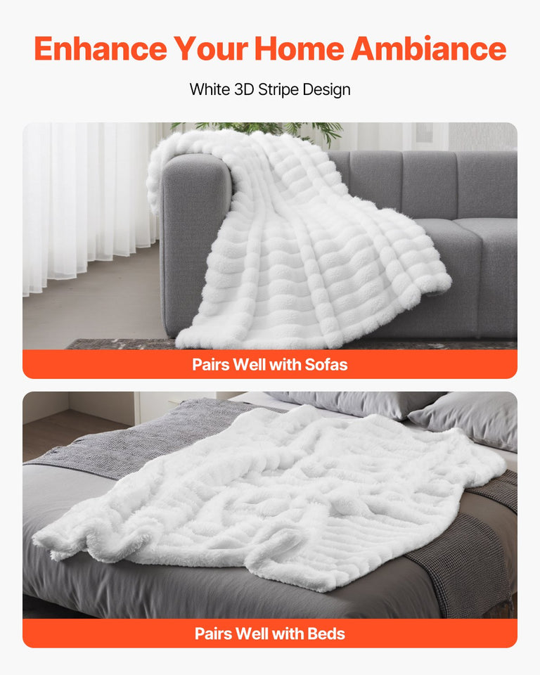 Soft Faux Fur Throw Blanket | Cozy Bed & Sofa Blanket 50 x 60 Inches