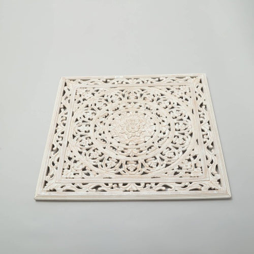 White Square Handcrafted Wooden Wall Decor | Elegant Home Accent