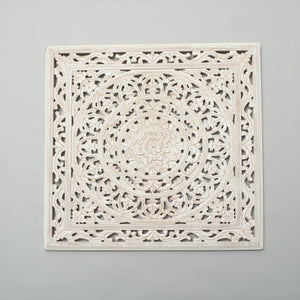White Square Handcrafted Wooden Wall Decor | Elegant Home Accent