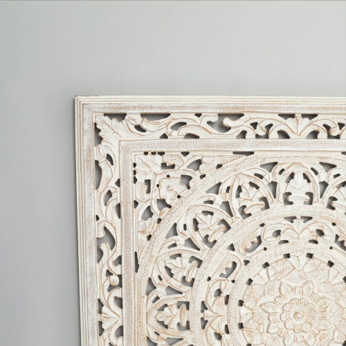 White Square Handcrafted Wooden Wall Decor | Elegant Home Accent