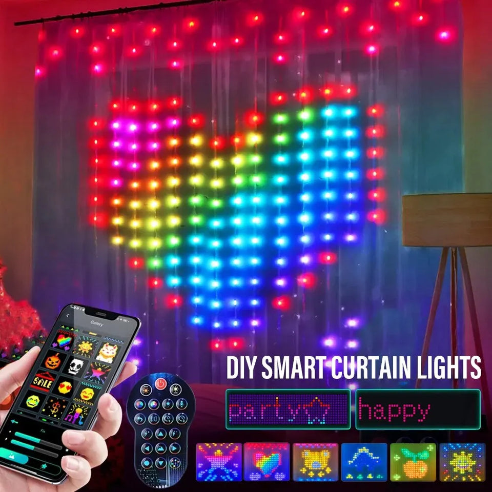 Smart LED RGB Curtain String Lights | Bluetooth APP Control Fairy Lights for Christmas & Party Decor