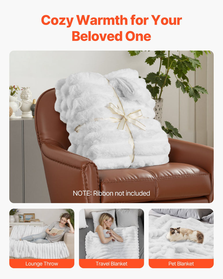 Soft Faux Fur Throw Blanket | Cozy Bed & Sofa Blanket 50 x 60 Inches