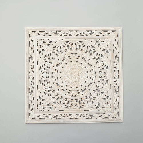 White Square Handcrafted Wooden Wall Decor | Elegant Home Accent